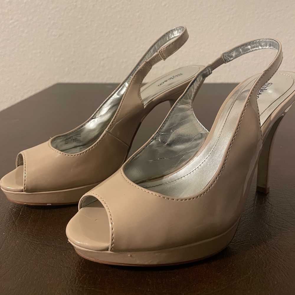 Style & Co. Coffee Patent Leather Peep Toe Heels